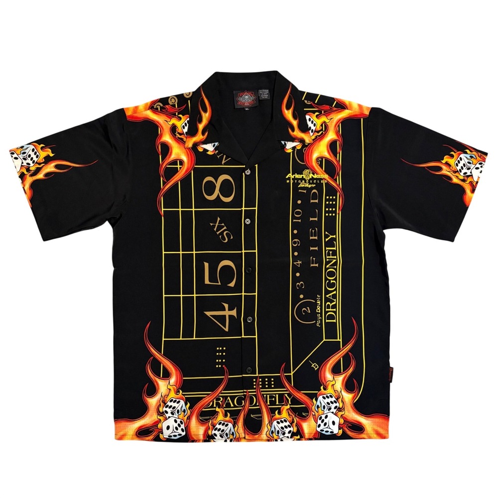 Dragonfly Roadhouse Arlen Ness Las Vegas Craps Table Flame Dice Shirt Mens XL